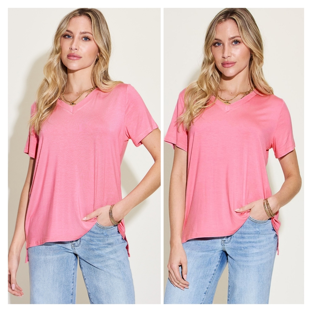 Blue High Low V-Neck Tee Shirt - Picture 10 of 12